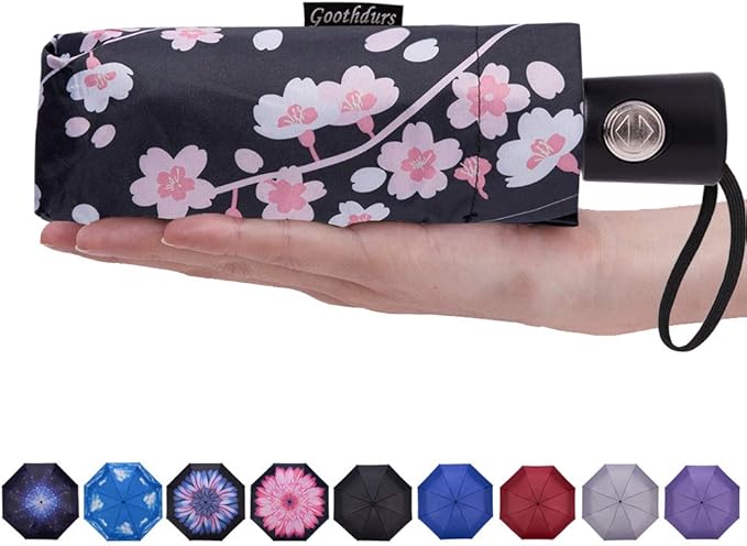 Goothdurs Automatic Mini Travel Windproof Umbrella Compact Auto Open/Close Small Lightweight Folding Rain Umbrellas for Women Men