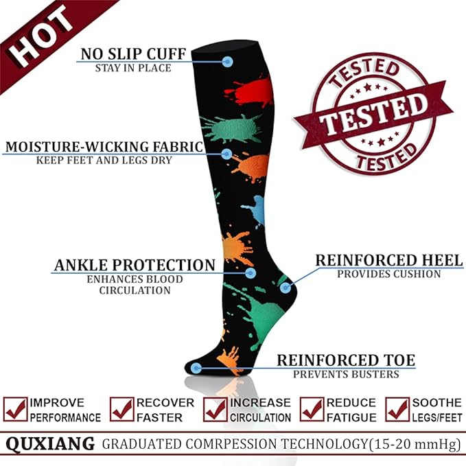 QUXIANG Copper Compression Socks for Women & Men Circulation (8 Pairs) - Best for Running Athletic Cycling - 15-20 mmHg