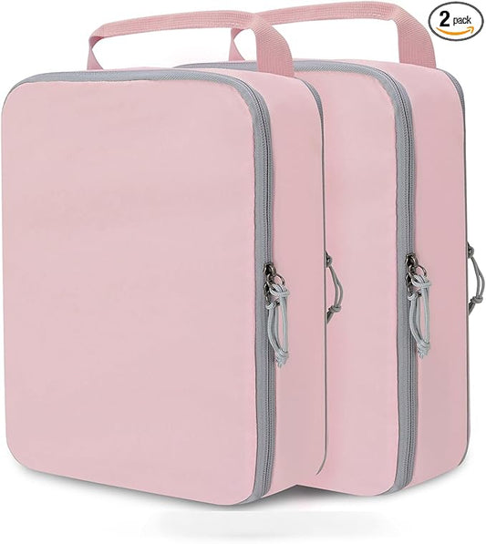 Large Compression Packing Cubes for Travel, 2 Set Compression Bags Travel Cubes for Packing Suitcase Organizer Luggage Organizer Bags Set, Pink