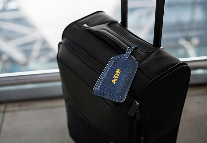 Personalized Monogrammed Navy Leather RFID Passport Cover Holder and 2 Luggage Tags