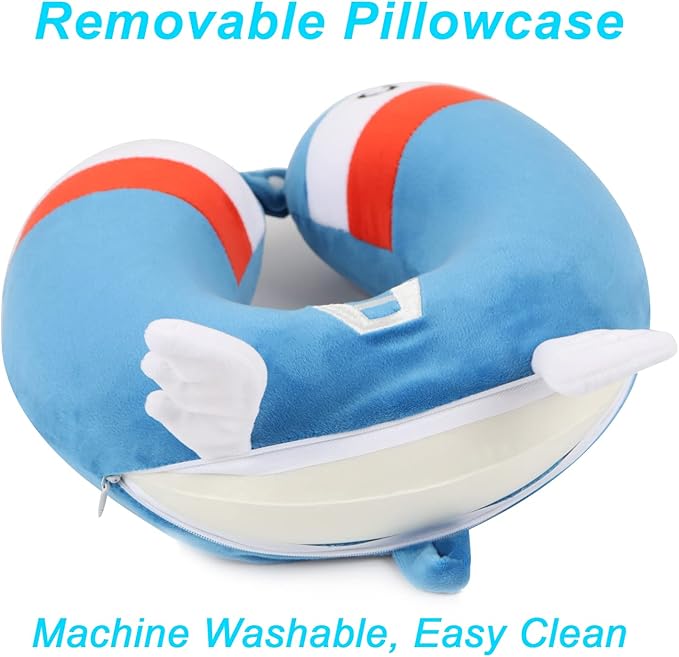 Superhero Travel Pillow for Kids & Adults with Sleep Eye Mask, Memory Foam U-Shaped Neck Pillow with Washable Cover, Soft Head Support Travel Accessories for Airplane Car Train Bus Recline, Blue