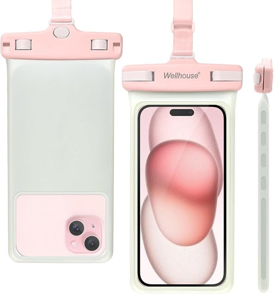 wellhouse Waterproof Phone Pouch, Waterproof Phone Case for iPhone 16 15 14 13 12 Pro Max XS Samsung, IPX8 3D Cellphone Dry Bag Beach Essentials (1 Pack - Luminous Pink7.0, 7 inch)