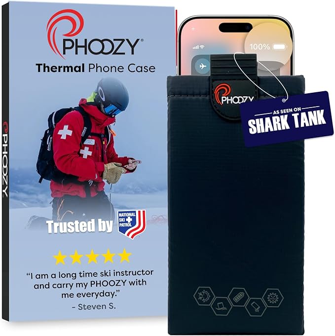 PHOOZY XP3 Ultra-Durable Thermal Phone Case for Extreme Cold | Insulated Phone Case Extends Battery Life 4X | Snowboard & Ski Gear | As Seen on Shark Tank | Medium - Black