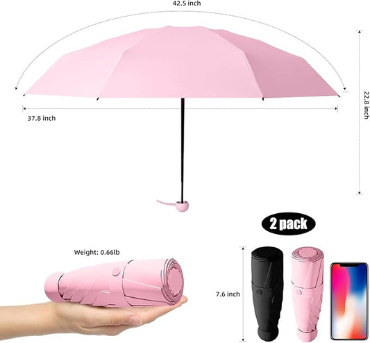 Travel Mini Compact Folding Umbrella with Case - UV Sun & Rain Protection, Lightweight Portable Pocket Umbrella for Women Men Kids, Fits Purse Backpack