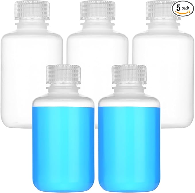 4oz/125ml Plastic Sample Bottles with caps, Wide Mouth Reagent Bottle with Lids Leak Proof Containers Water Sample Bottles for Laboratories, Travel(5Pcs)