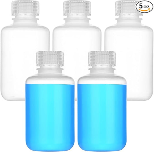 4oz/125ml Plastic Sample Bottles with caps, Wide Mouth Reagent Bottle with Lids Leak Proof Containers Water Sample Bottles for Laboratories, Travel(5Pcs)