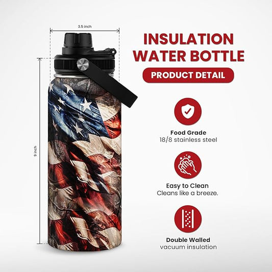 Hunting Water Bottle 32oz - Stainless Steel Insulated Bottles with Lid - Hunting Presents for Men Dad Husband Papa, Hunters Gift for Birthday Christmas Fathers Day