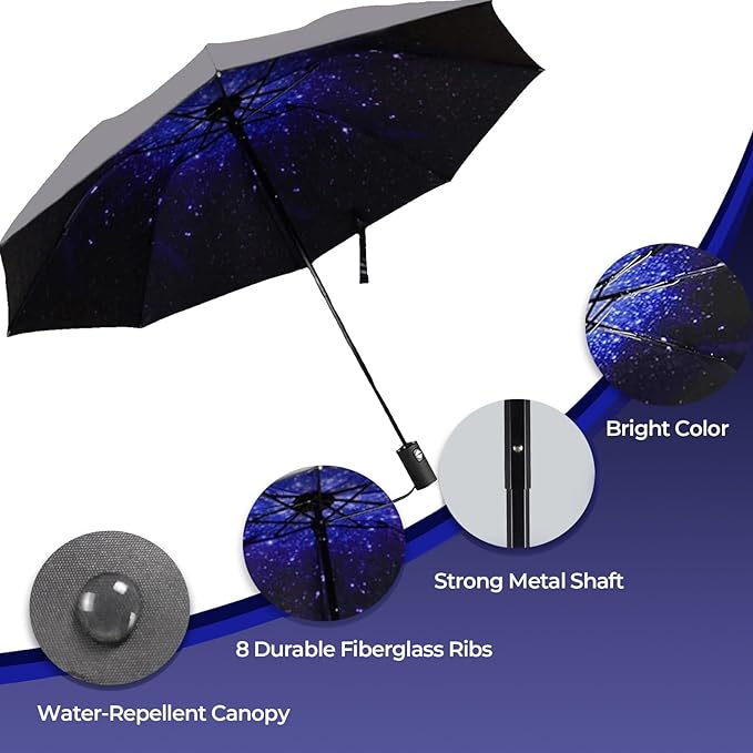 LLanxiry Compact Travel Umbrella, 44" Canopy, Automatic Open/Close Windproof Umbrella, 210T Pongee, 8-Rib Fiberglass, Travel Size Mini, Portable Rain/Sun Umbrellas UPF 50+ with Cover