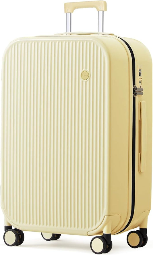 mixi 26 Inch Large Checked Luggage PC Hardshell Suitcases with Wheels for Travel Woman Men, Lark Yellow
