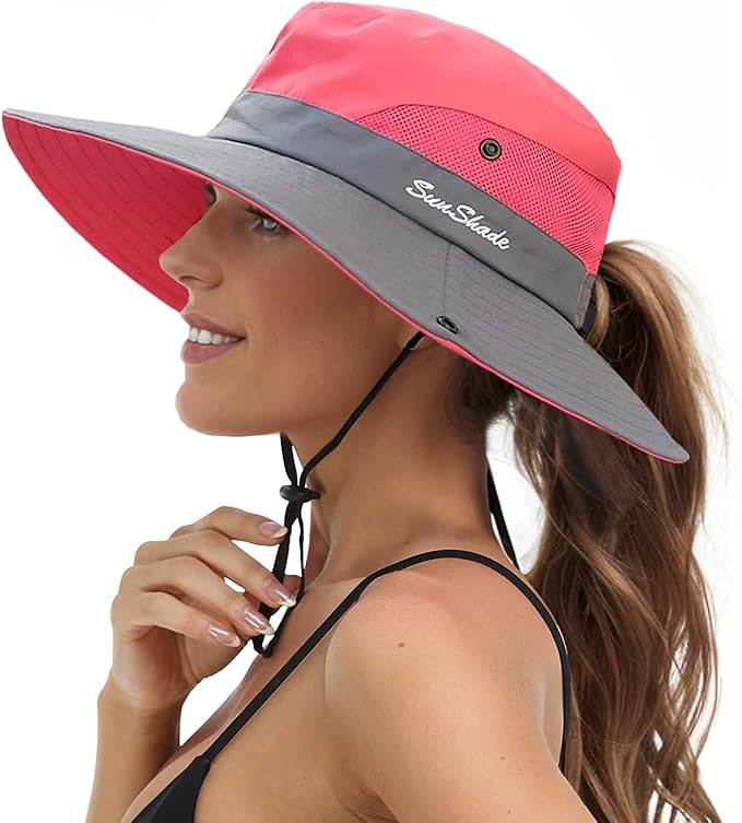 Sun Hats for Women Beach Hat Ponytail Hat Womens Sun Hat with UV Protection Wide Brim