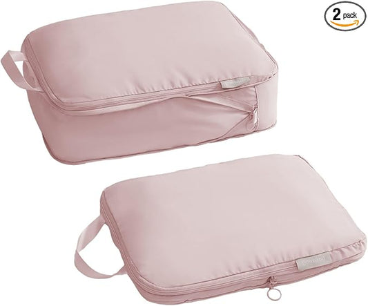 tianzong Compression Packing Cubes for Suitcases, Luggage Organizer Bags Set for Travel (Pink, 2 Pack Medium)