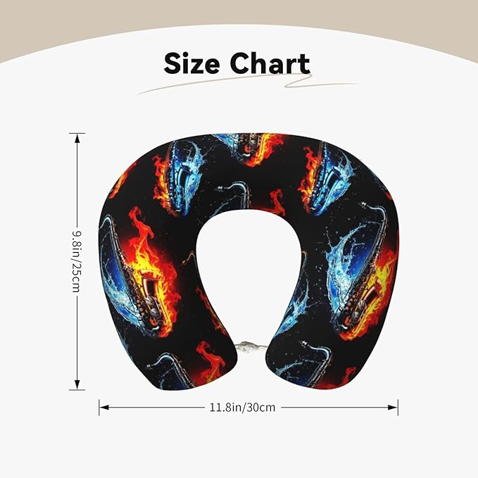Neck Pillows for Travel Water Fire Saxophone, Women and Men Airplane Car Pillow, Neck Support U Shaped Pillow for Rest Pain Relief Sleeping