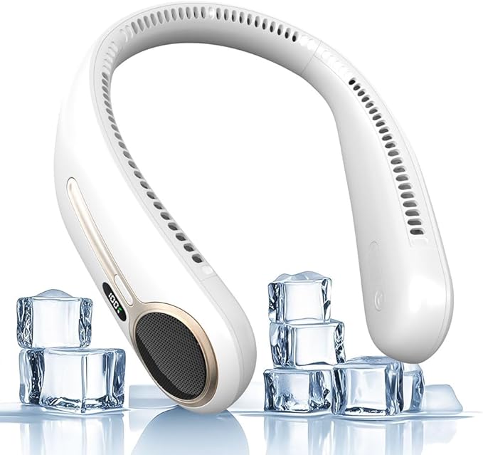 Portable Neck Fan,Hands Free Personal Wearable Bladeless Fan,6000mAh USB Rechargeable,360° Cooling,LED Display,4-Speeds,Birthday Gifts for Men Women Dad Mom,Stocking Stuffers Christmas Gifts (White)