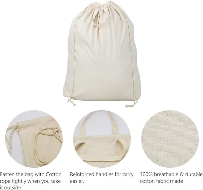 2 Pcs Canvas Laundry Bags with Carrying Handles & Drawstring Closure, Machine-washable Laundry Basket Hamper Liner Replacement Bags