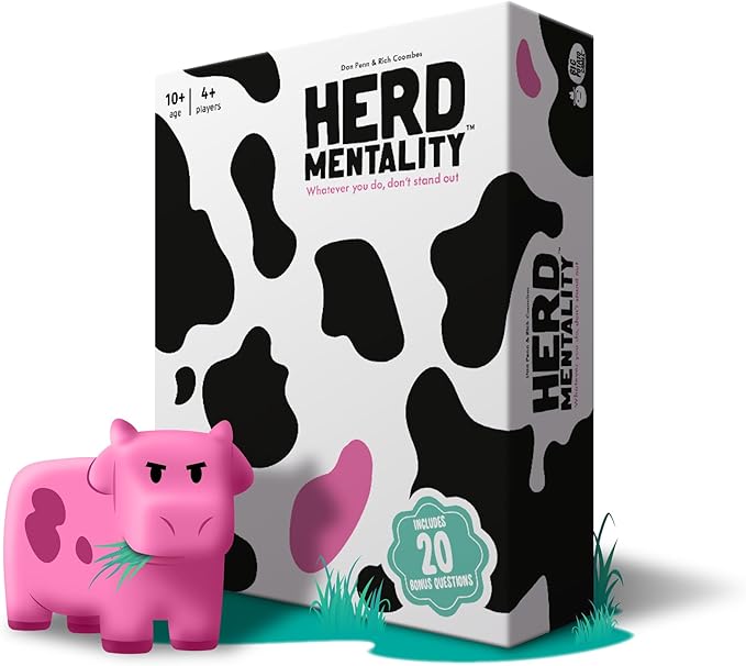 Herd Mentality: Udderly Funny Family Board Game | Easy & Fun for Big Groups of 4-20 Players | Includes 20 Extra Exclusive Questions