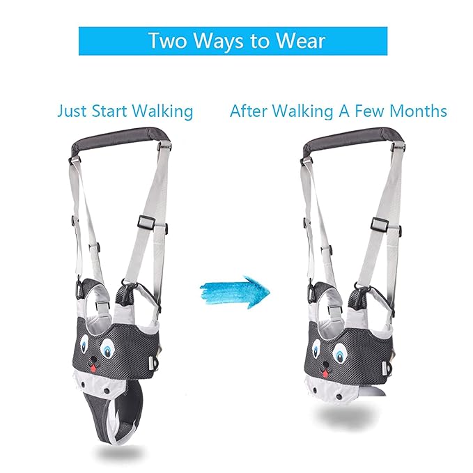 IULONEE Baby Walker, Handheld Kids Toddler Walking Harness Helper Assistant Protective Belt Child Activity Walker Adjustable Standing Up Walking Learning Helper for Toddler 7-24 Month (N-Grey)