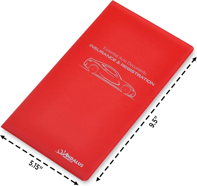 Andalus Auto Registration & Insurance Card Holder Pack of 2, Waterproof Essential Car Registration Holder with Hook & Velcro Closure, Perfect for Every Vehicles Glove Boxes (Red - 9.5" x 5.15")