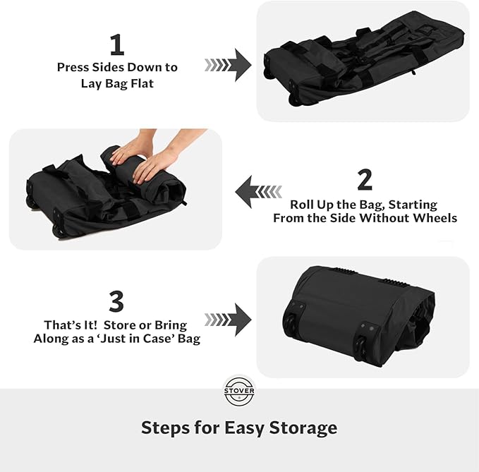 STOVER 80L Rolling Duffel Bag with Wheels, Large Durable Travel Duffle + Toiletry Bag, Heavy Duty, Packable, Foldable with Shoulder Straps- Use as Luggage or Backpack, Men/Women (Black)