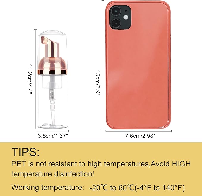 8 Pcs 1oz 30ml Plastic Foamer Pump Bottle Foam Dispenser Bottles Mini Liquid Foaming Bottles for Refillable Travel Hand Soap Foaming,Shampoo,Castile,Cleaning (Rose Gold+Clear)