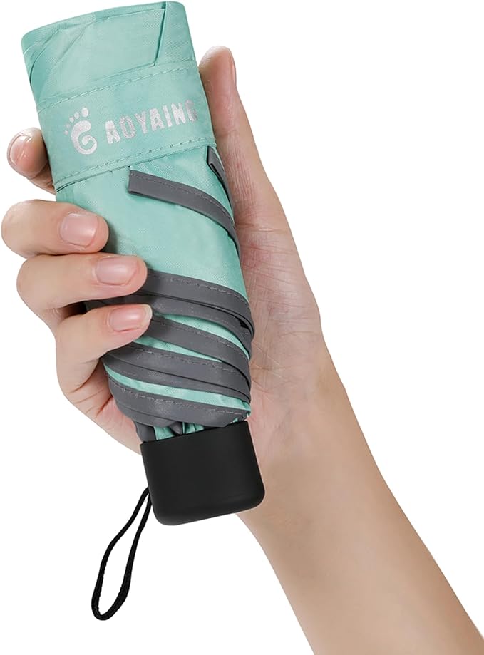 GAOYAING Mini Compact Travel Umbrella with Reflective Safety Stripes, Portable Folding Design with Case