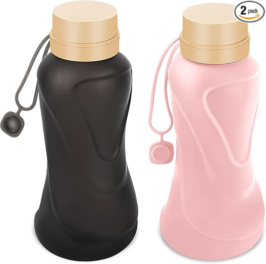 Collapsible Water Bottles 2 Pack,Leak Proof,Reuseable BPA Free Silicone Foldable Water Bottles,Durable Lightweight for Travel Gym Camping Hiking,Compact Size Portable Sports Water Bottle (Black&Pink)