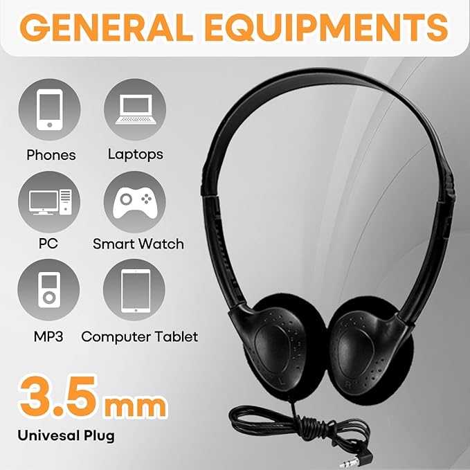 12 Pack Kids Headphones Bulk for Classroom School Students, Durable Wholesale Class Set Headphones for Kids Children Toddler Teen Boys Girls (HY857,12 Black)