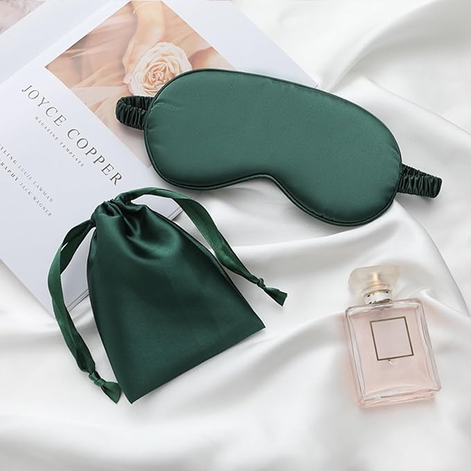 Silk Satin Sleeping Eye Mask, Green Sleep Eye Night Blindfold for Women and Men, Soft Breathable Blackout Eyeshade Eye Cover for Travel, Wedding Bridesmaid Gift