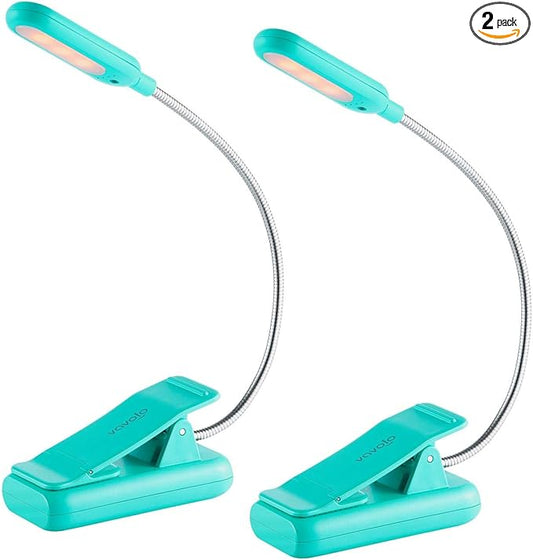 VAVOFO Clip On Rechargeable Reading Light, 7 LEDs with 3 Colortemperature 9 Brightness Levels Book Lights for Reading in Bed with Power Indicator for Bookworms (Blue 2-Pack)
