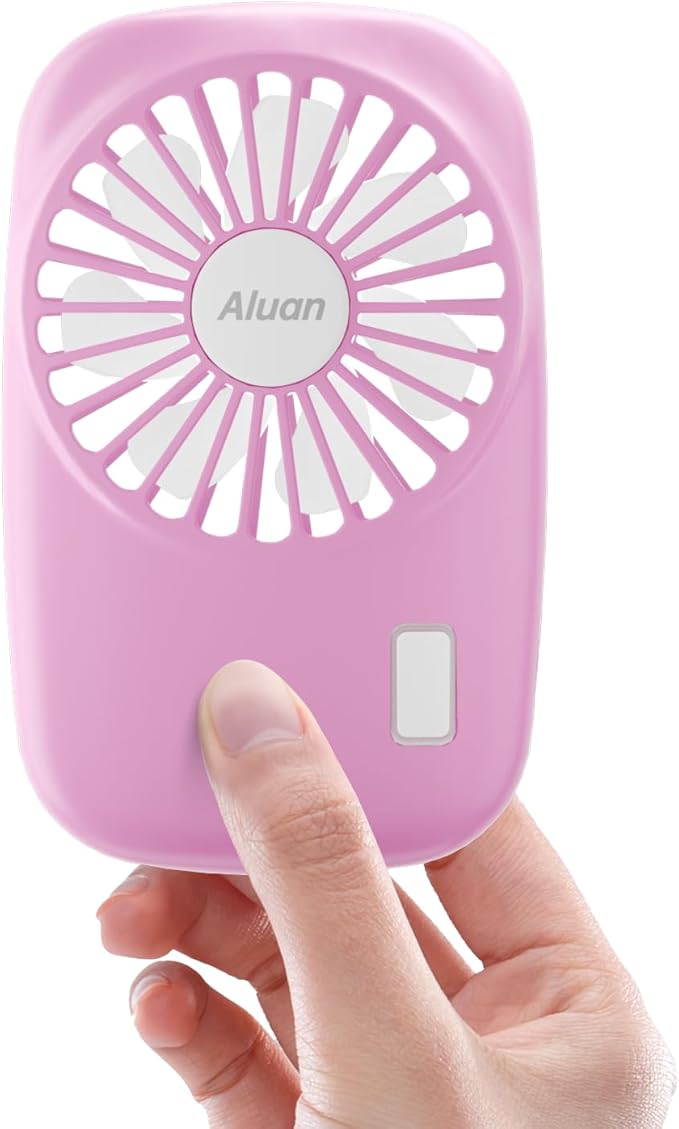 Aluan Handheld Mini Fan Powerful Small Personal Portable Speed Adjustable USB Rechargeable Eyelash Fan for Kids Girls Boys Woman Man Home Office Outdoor Travel, Pink