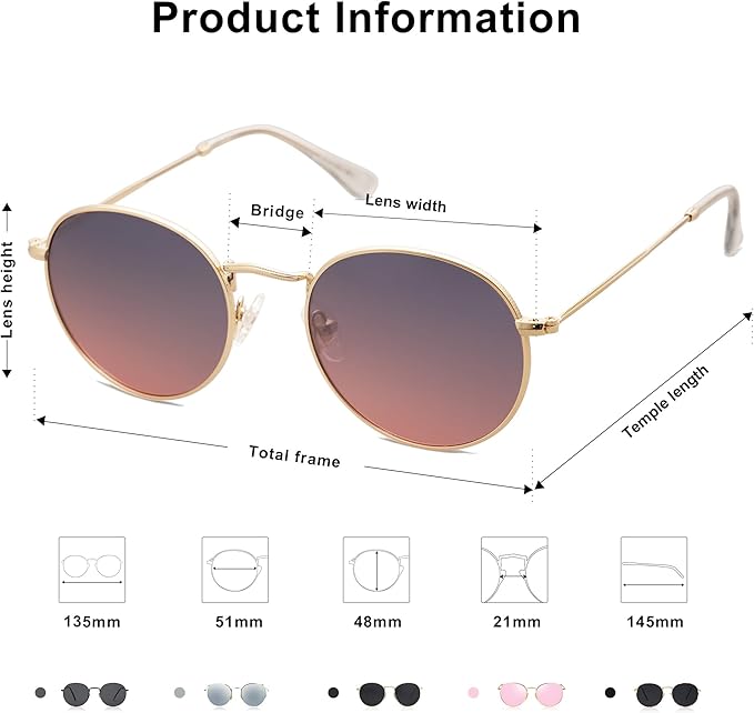 SOJOS Small Round Polarized Sunglasses for Women Men Classic Vintage Retro Shades UV400 SJ1014