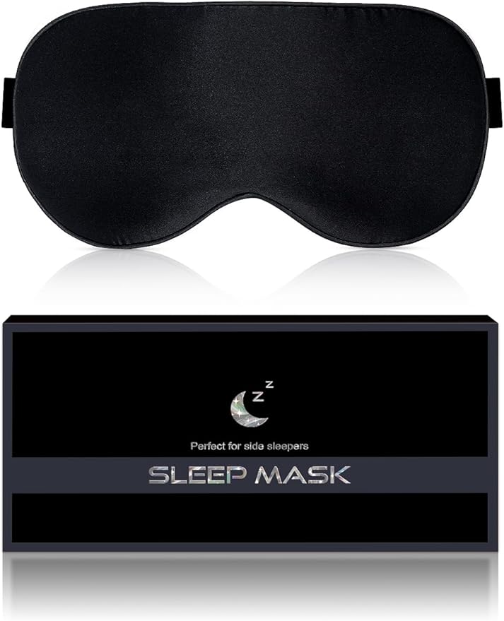 Silk Sleep Mask for Women and Men - Soft Breathable Organic Natural Mulberry Silk Fabric Blackout Eye Mask with Adjustable Straps No Pressure Eye Mask for Travel Essentials Gifts (Black)