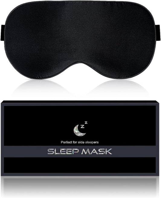 Silk Sleep Mask for Women and Men - Soft Breathable Organic Natural Mulberry Silk Fabric Blackout Eye Mask with Adjustable Straps No Pressure Eye Mask for Travel Essentials Gifts (Black)