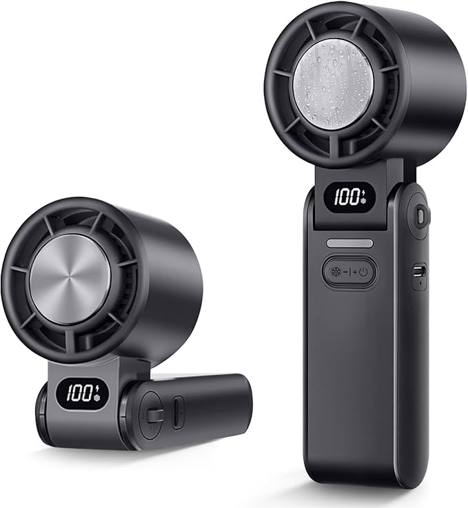 Portable Handheld Turbo Fan with Cooling Plate, 1–100 Stepless Speeds Rechargeable Personal Mini Fan, Perfect Summer Gift for Office Camping Travel Outdoor(Black)