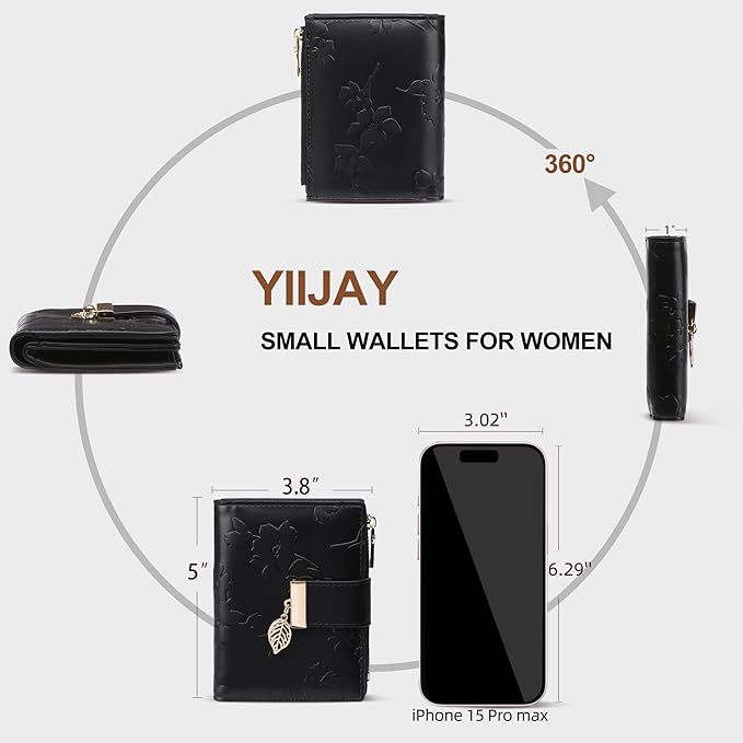 yiijay Small Wallet Women RFID Blocking Leather Bifold Wallet Credit Card Holder for Women Ladies Compact Wallet Mini Purse With Zipper Pocket