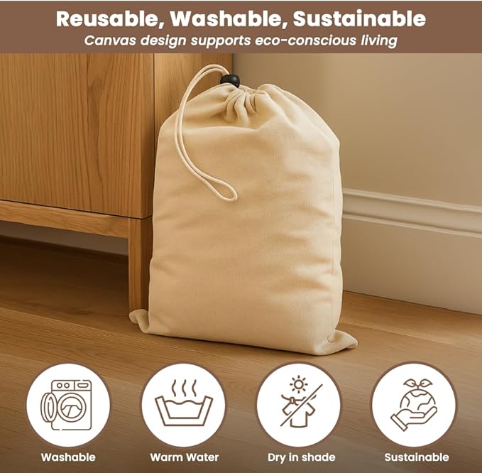 LFH Cotton Shoe Storage Bags with Drawstring, Dustproof Breathable Reusable Organizer, Perfect For Travel, Dorm, Hotel, College, Gym, Easy to Carry, Machine Washable 12"x17" (Pack of 6) - Natural