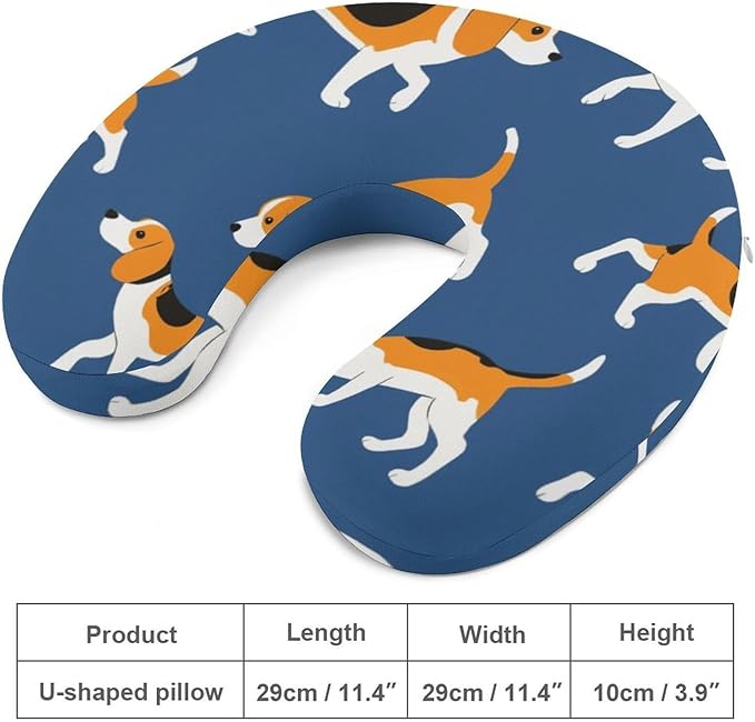 Luxurious Memory Foam U-Shape Pillow, Beagle Dog Purple Art U-Shaped, Neck & Head Support for Travel Airplane Office Sleep, Washable Cover Comfort