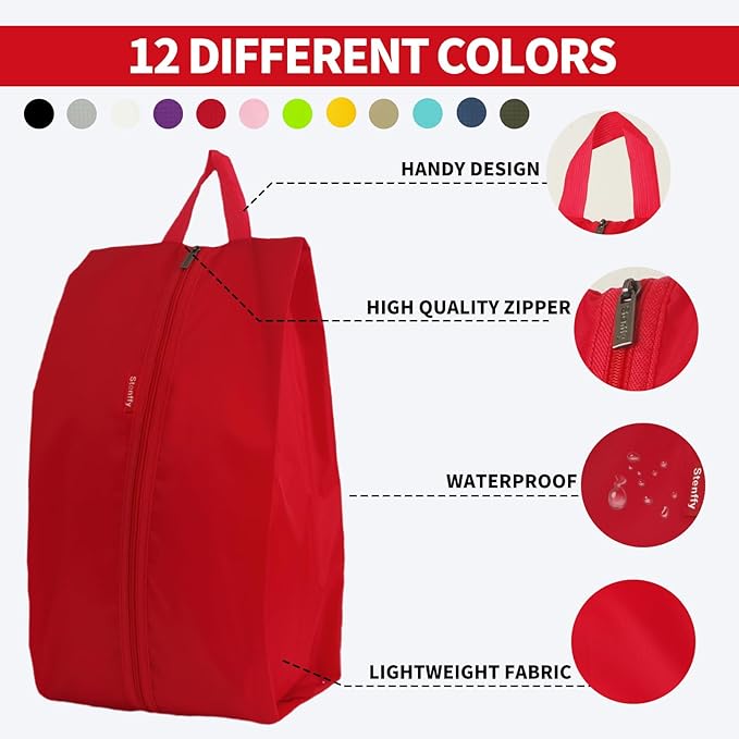 6pcs Portable Shoe Organizer, Travel Pouches with Zipper, Golf Shoe Bags, Clothes Bags, Soccer Cleats Bag Shoe Pouch for Gym, Waterproof, Odor-Resistant (Red)