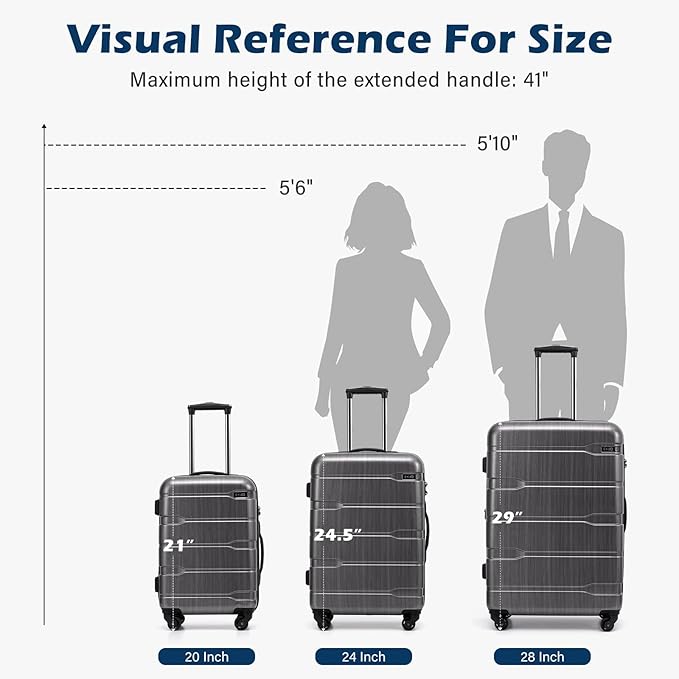 Coolife Luggage Expandable(only 28") Suitcase PC+ABS Spinner Built-In TSA lock 20in 24in 28in Carry on