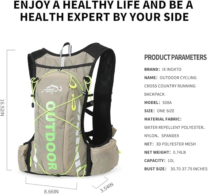 Hydration Pack Backpack，IX INOXTO Running Hydration Vest with 1.5L ( 50 oz) Water Bladder for Men Women，Lightweight Water Backpack for Hiking Cycling Climbing Camping