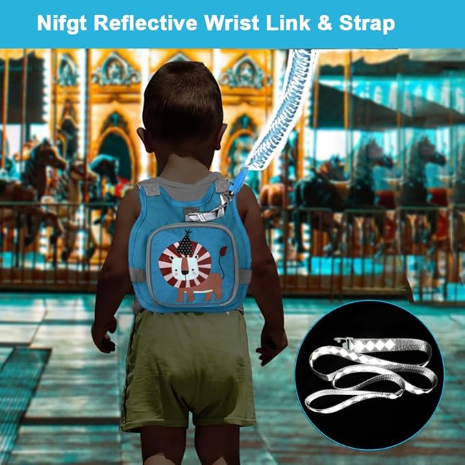 Toddler Harness Leash+ Anti Lost Wrist Link, Accmor Adorable Lion Baby Harness with Leash, Collapsible Child Anti Lost Leash Cute Kid Harness Belt Strap - Keep Kids & Babies Close While Walking