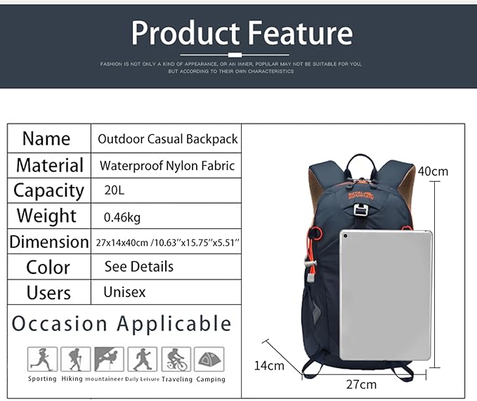 Small Hiking Backpack, 20L Lightweight Travel Backpacks For Men Women, Water Resistant Outdoor Day Pack, Ultralight Camping Daypack Backpacks, Durable Hiking Backpack Fit For Camping.(With Rain-cover)
