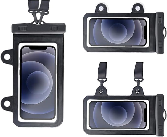 XL Waterproof Phone Pouch iPhone &Shower Phone Holder Waterproof with 2 Suction Cups,Water Phone Protector Pouch with Adjustable Lanyard,Floating Phone Case for iPhone 16 15 14 ProMax (Black)