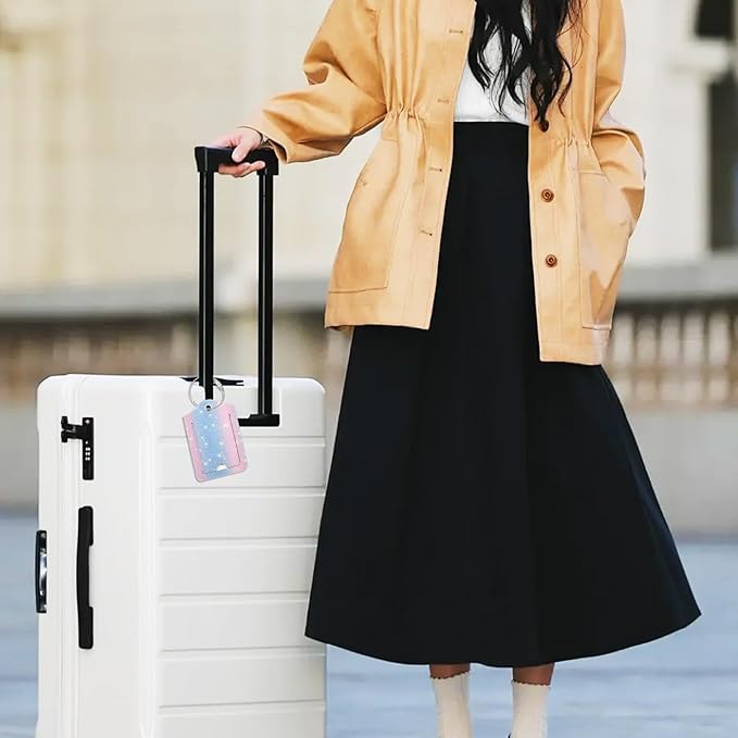 Fintie Luggage Tags, Privacy Cover ID Label with Stainless Steel Loop and Address Card for Travel Bag Suitcase - Pink/Blue (2 Piece)