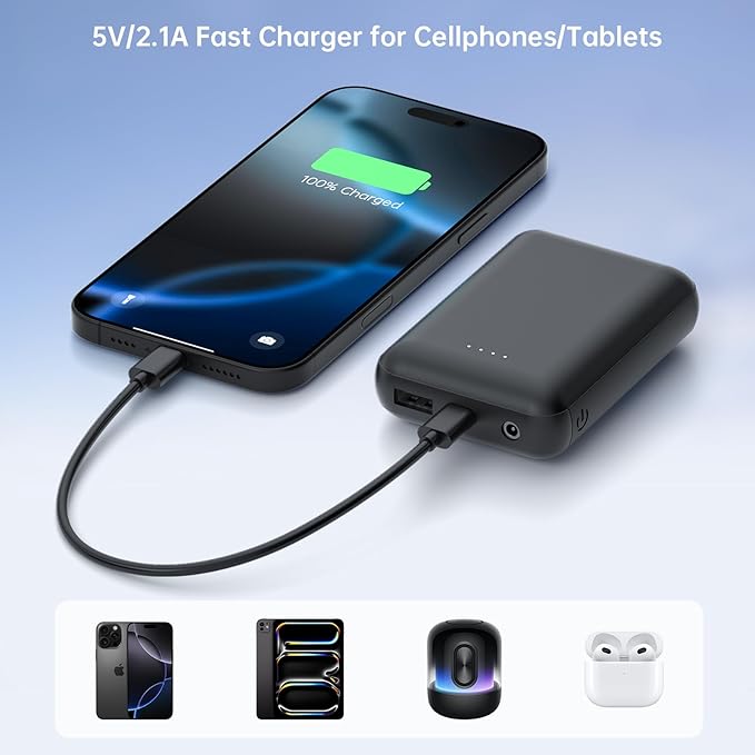 7.4V 5V Heated Vest Battery Pack 10000mAh - Rechargeable Power Bank for ORORO, Arris, DR.Prepare, KOVNLO, TIDEWE & Other Electric Heating Vests/Jacket/Hoodie/Blanket/Camping Chair/Seat Cushion