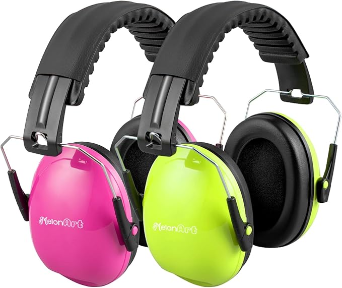 MelonArt Kids Ear Protection Earmuffs Safety Hearing Protection Headphones Noise Reduction for Autism Sensory Kids Chirldren (Green & Pink)