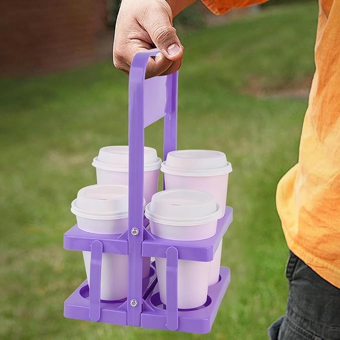 musbus Reusable Drink Carrier with Handle for Delivery Drivers, Portable Cup/Coffee Holder Accessories for Delivery, Foldable Drinks Caddy with Tray, Car Durable Plastic Festive Bottle, Vacation