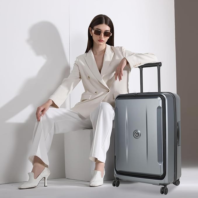 Luggage Sets 2 Piece, Carry On Luggage with Front Pocket & USB Port and 28 Inch Expandable Checked Luggage with Top Opening, Durable PC Hardside Suitcases with Spinner Wheels & TSA Lock, Gray (20/28)