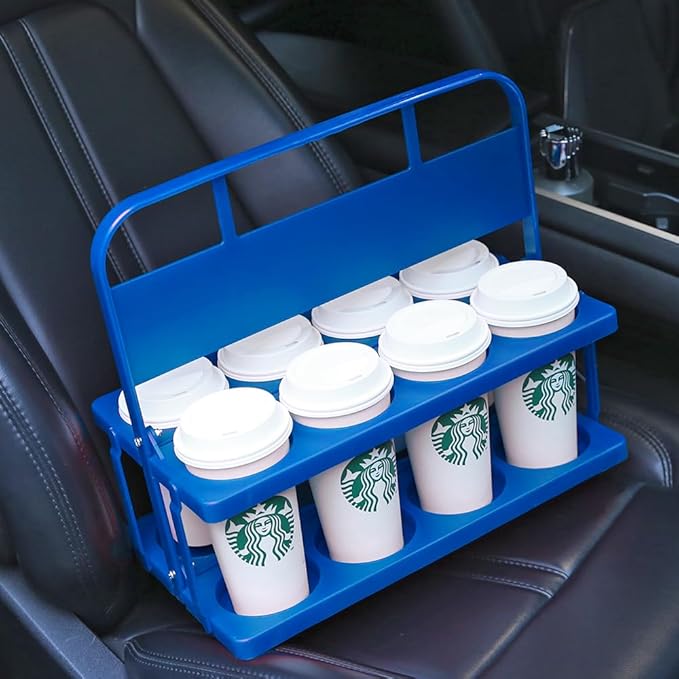 Reusable Drink Carrier with Handle for Food Delivery Drivers, Portable 8 Cup/Coffee Holder Accessories for Delivery, Foldable Drinks Caddy with Tray, Car Durable Plastic Festive Bottle, Vacation