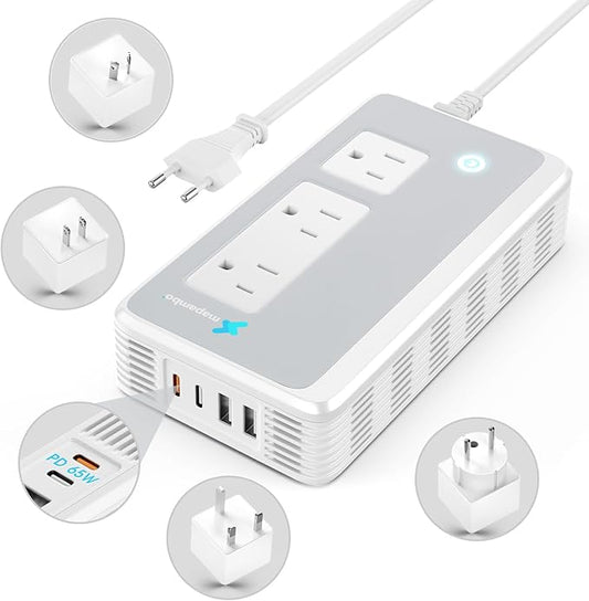 220V to 110V Voltage Converter US to Europe for Curling Iron and Hair Straighteners, Power Converter for European Travel Plug Adapter with 2 USB A & 2 USB C Ports (Type ACGI-Global-65W Fast Charging)