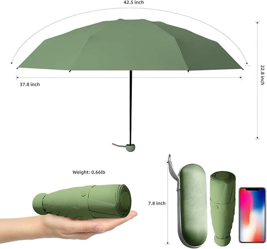 Travel Mini Compact Folding Umbrella with Case - UV Sun & Rain Protection, Lightweight Portable Pocket Umbrella for Women Men Kids, Fits Purse Backpack